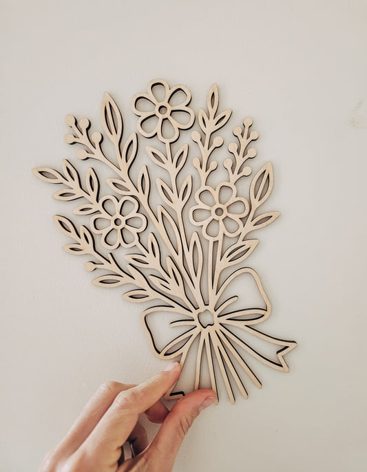 Lined art timber flower bouquet with bow