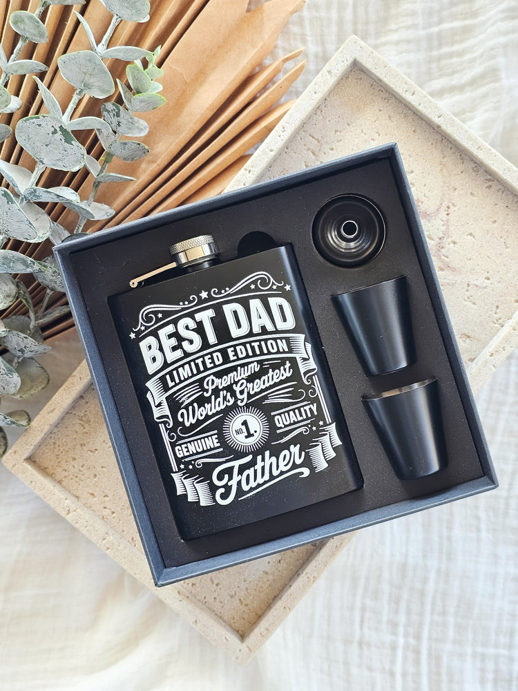 Father's Day Flask Box Set with printed designs