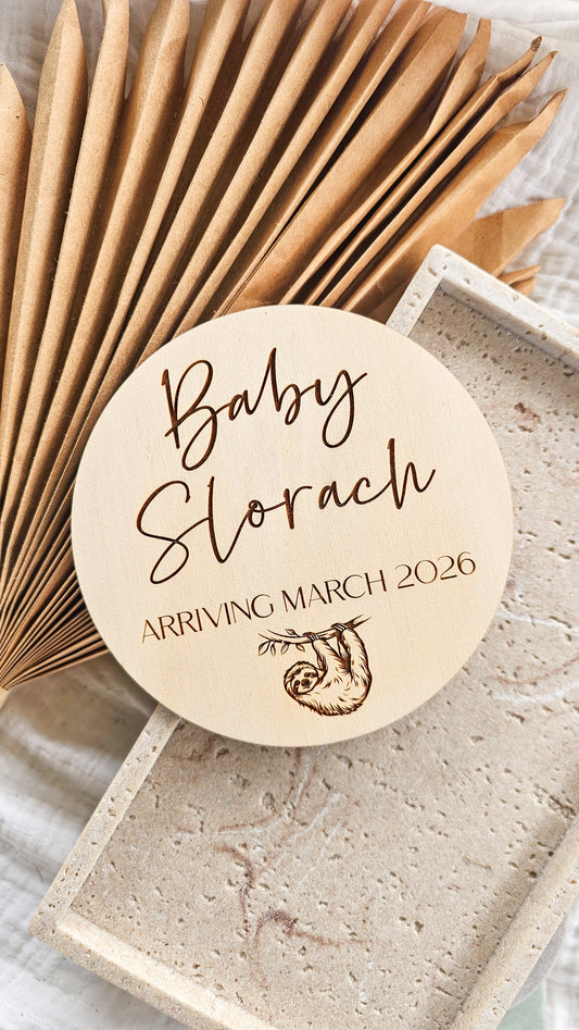 Baby Announcement Plaque with Sloth