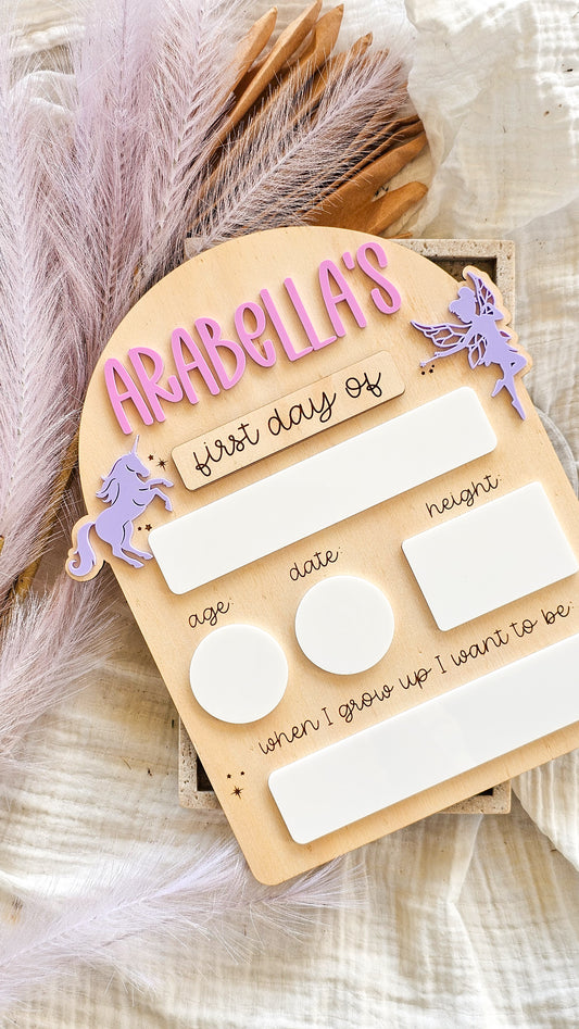 Large - First / Last Day Back to School Board - Unicorn & Fairy Design