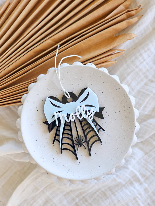 Spider Bow Acrylic Halloween Tag
