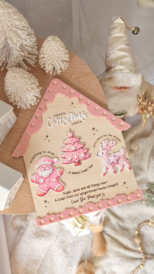 Gingerbread House Santa Treat Tray - Pink