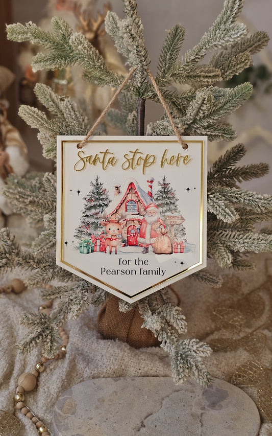 Santa Please Stop Here Flag - Printed Design