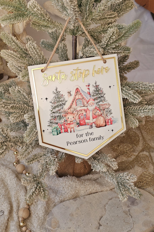 Santa Please Stop Here Flag - Printed Design