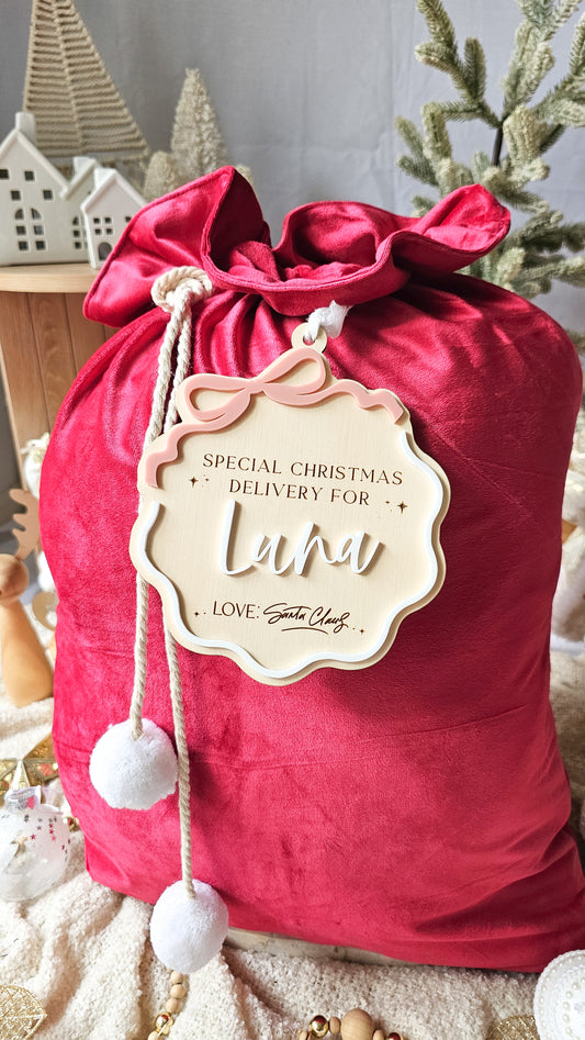 Wavy Bow Christmas Sack Tag
