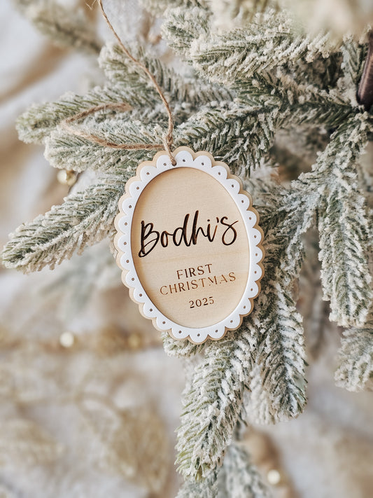 Vintage First Christmas Personalised Christmas Ornament