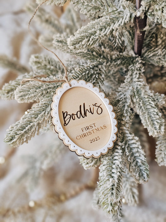 Vintage First Christmas Personalised Christmas Ornament