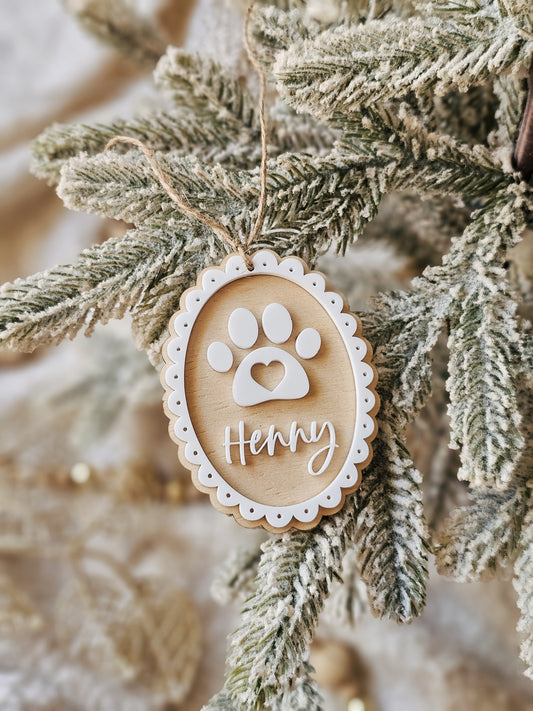 Vintage Paw Print Personalised Christmas Ornament