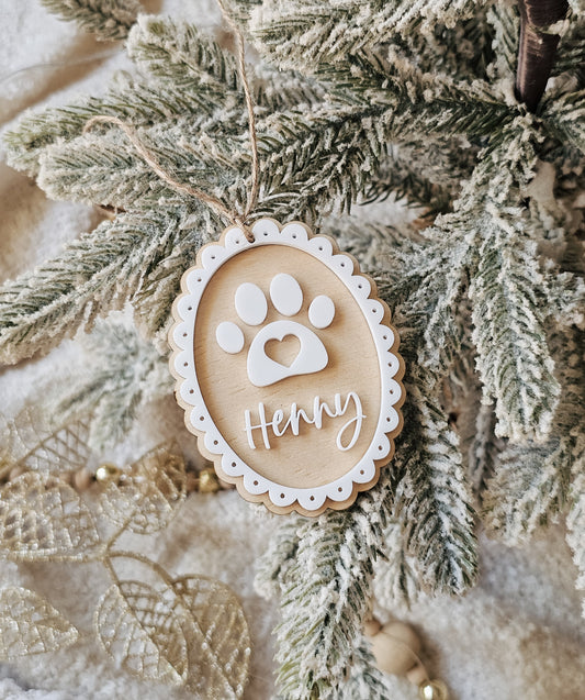 Vintage Paw Print Personalised Christmas Ornament