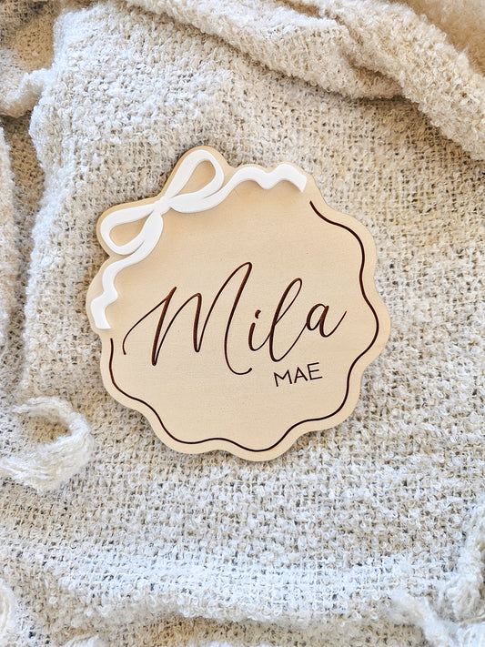 Wavy Bow Birth Announcement Plaque