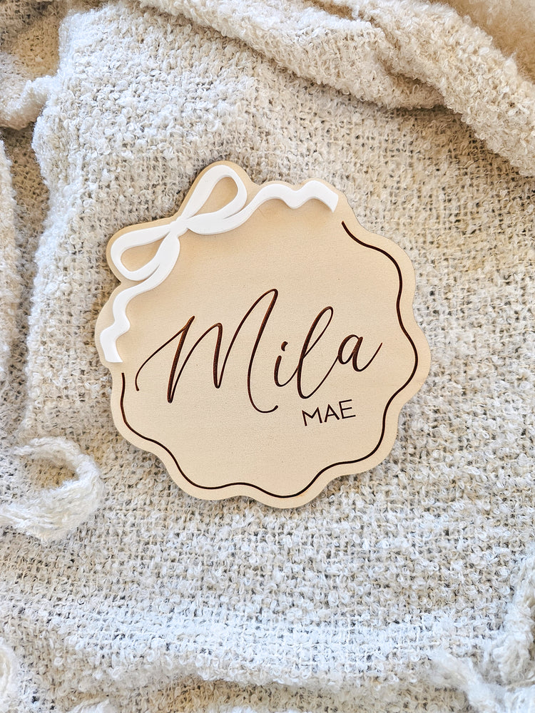 Wavy Bow Birth Announcement Plaque
