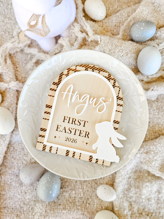 First Easter Plaque - Arch Plaid Tartan Design