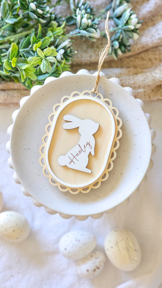 Oval Vintage Easter Tag with Personalised Bunny