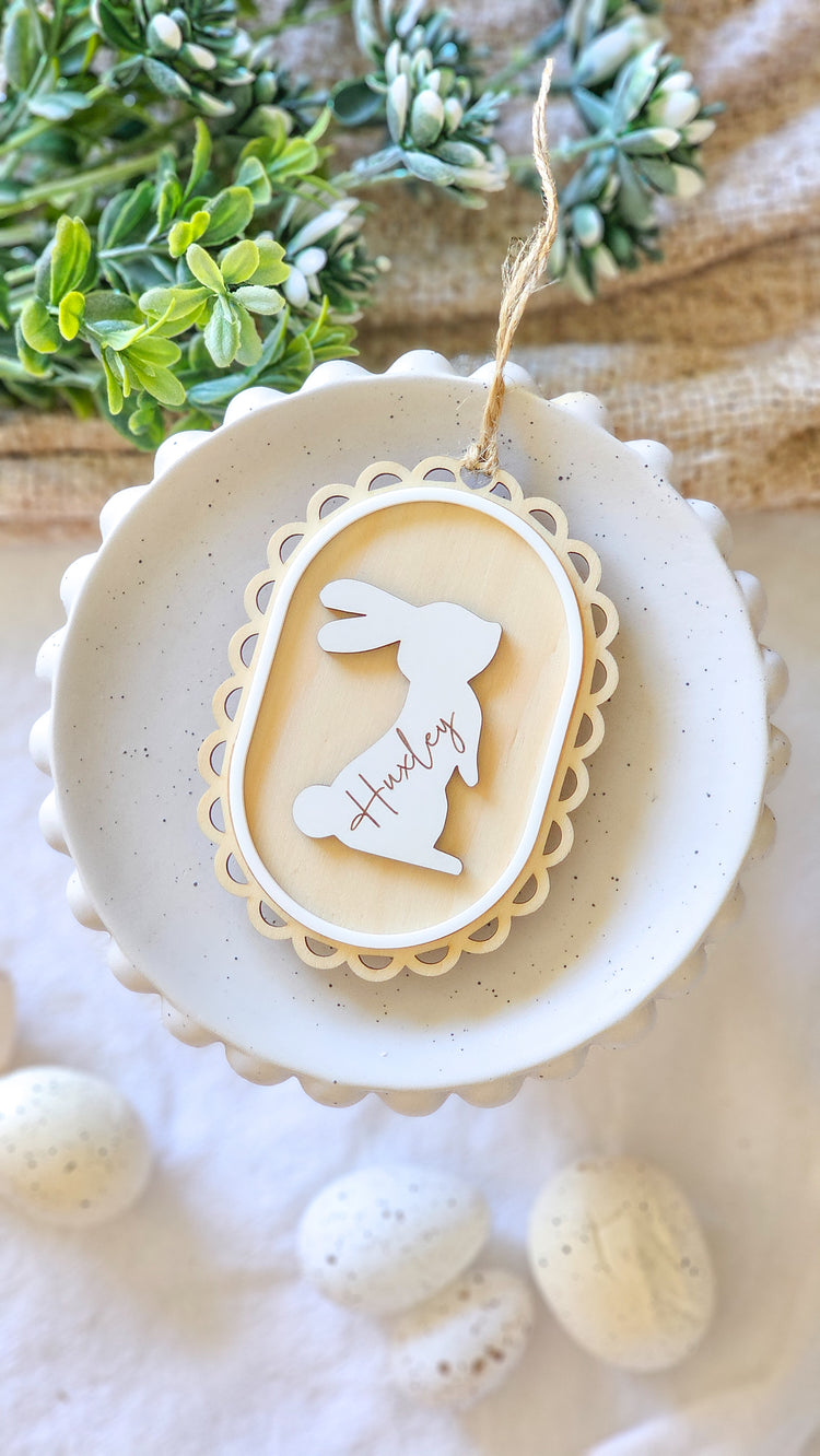 Oval Vintage Easter Tag with Personalised Bunny