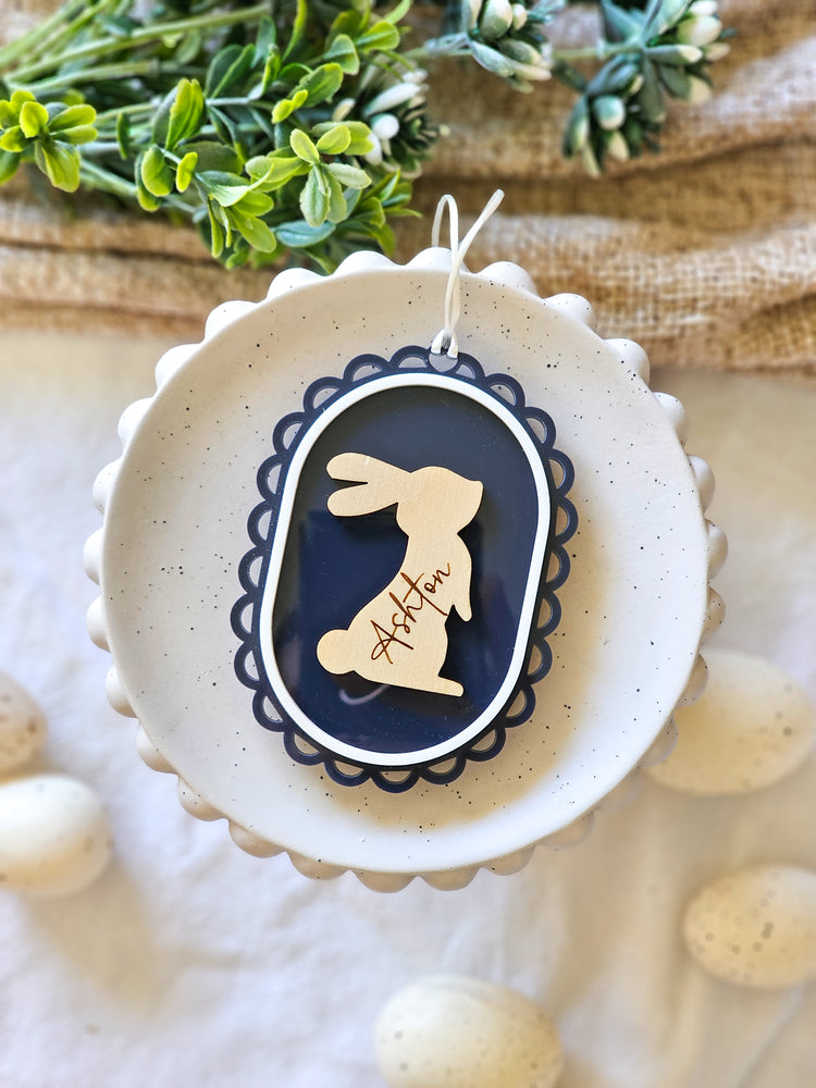 Oval Vintage Easter Tag with Personalised Bunny - Acrylic Base