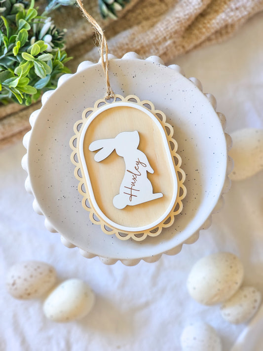 Oval Vintage Easter Tag with Personalised Bunny