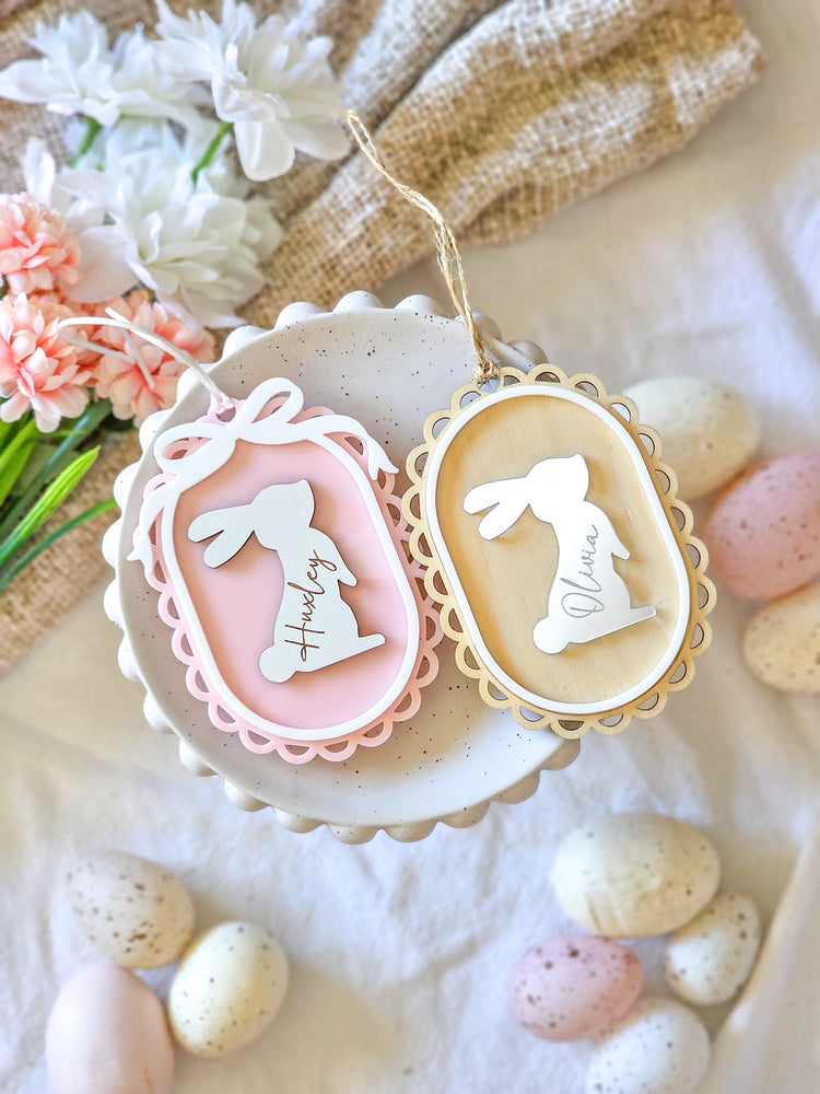Oval Vintage Easter Tag with Personalised Bunny
