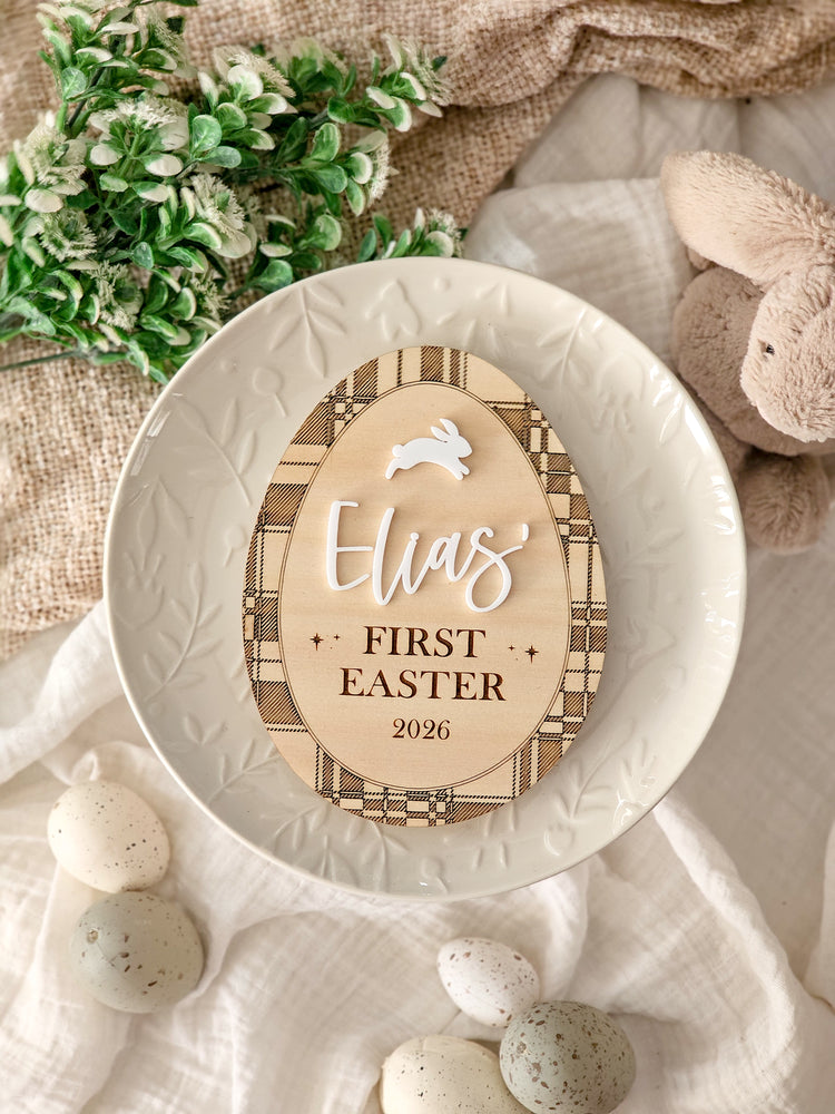 First Easter Plaque - Egg Plaid Tartan Design