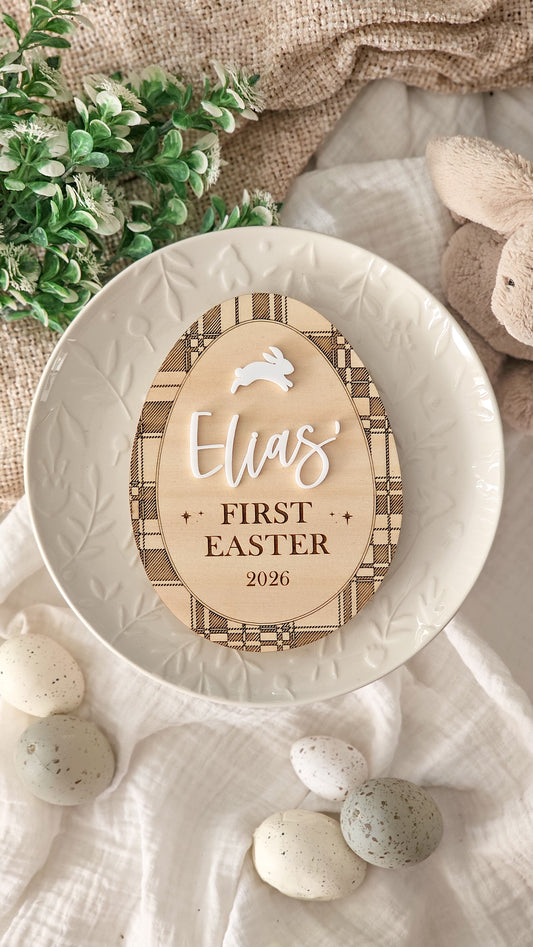 First Easter Plaque - Egg Plaid Tartan Design