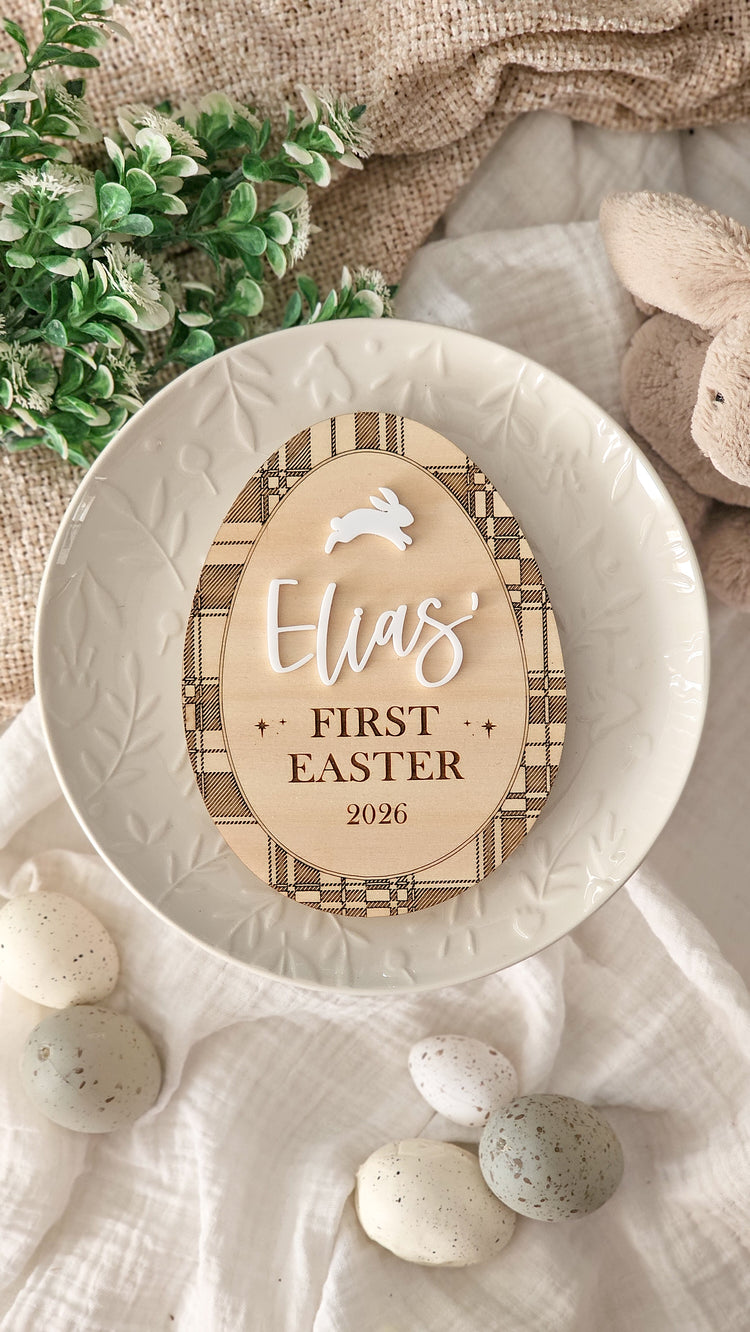 First Easter Plaque - Egg Plaid Tartan Design