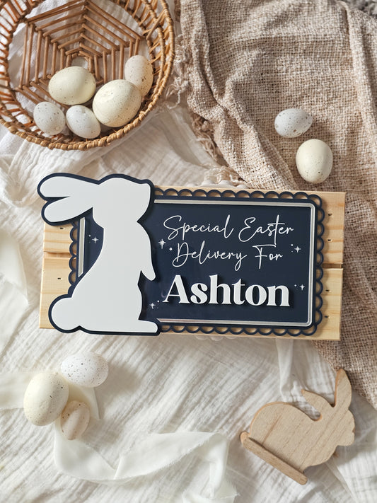 Scallop Large Bunny Easter Bunny Crate | Plaque Only