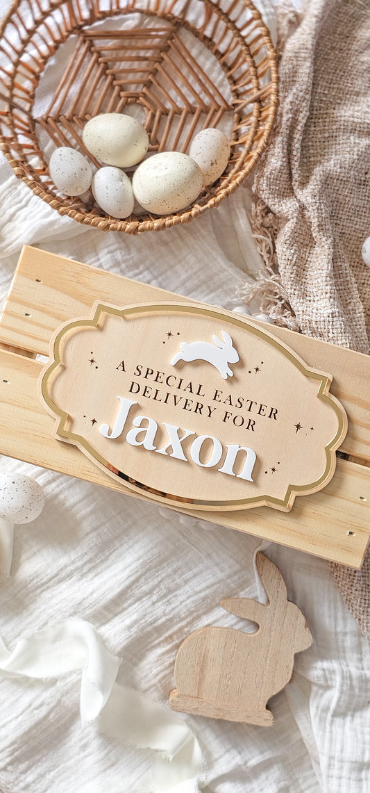 Vintage Easter Jumping Bunny Crate | Plaque Only