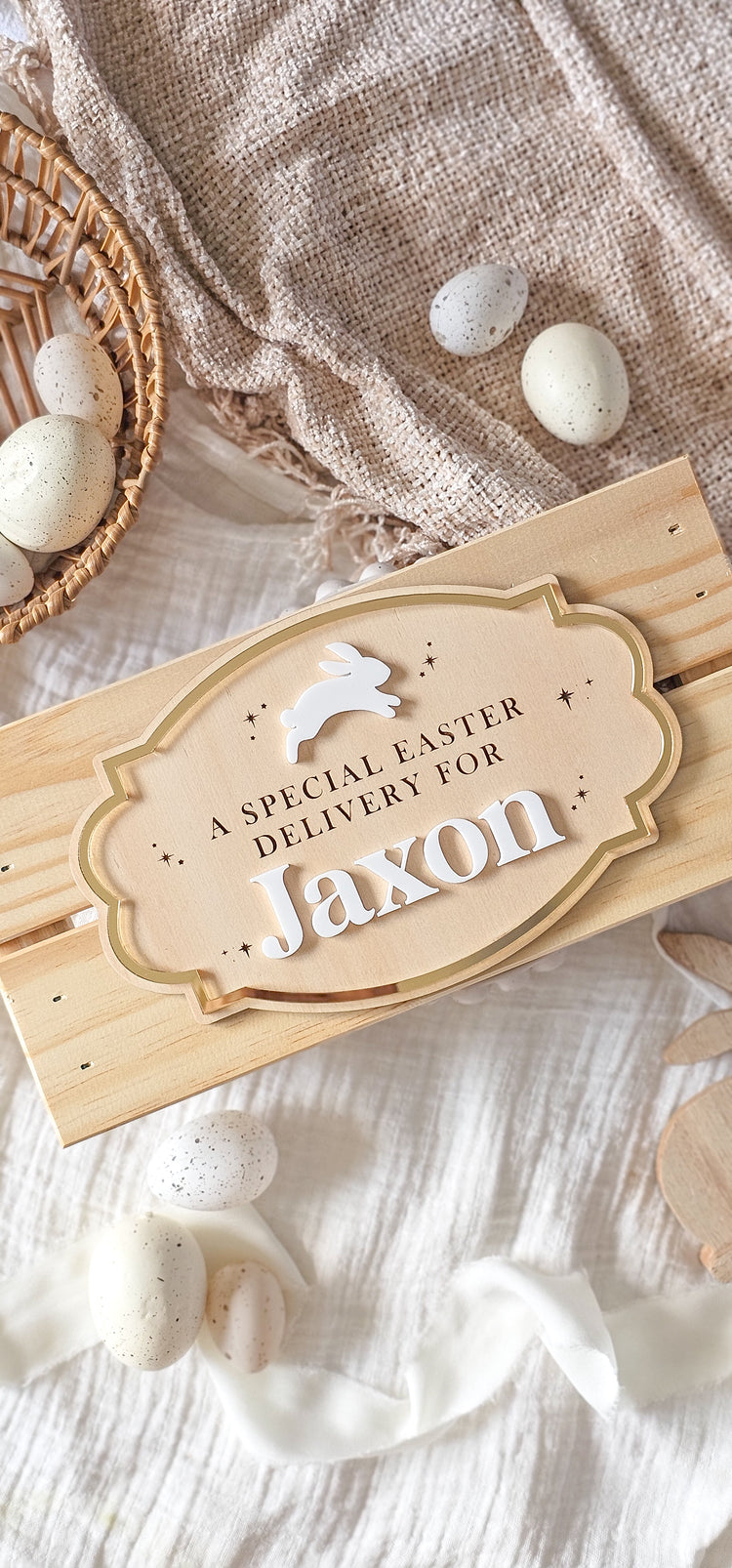 Vintage Easter Jumping Bunny Crate | Plaque Only