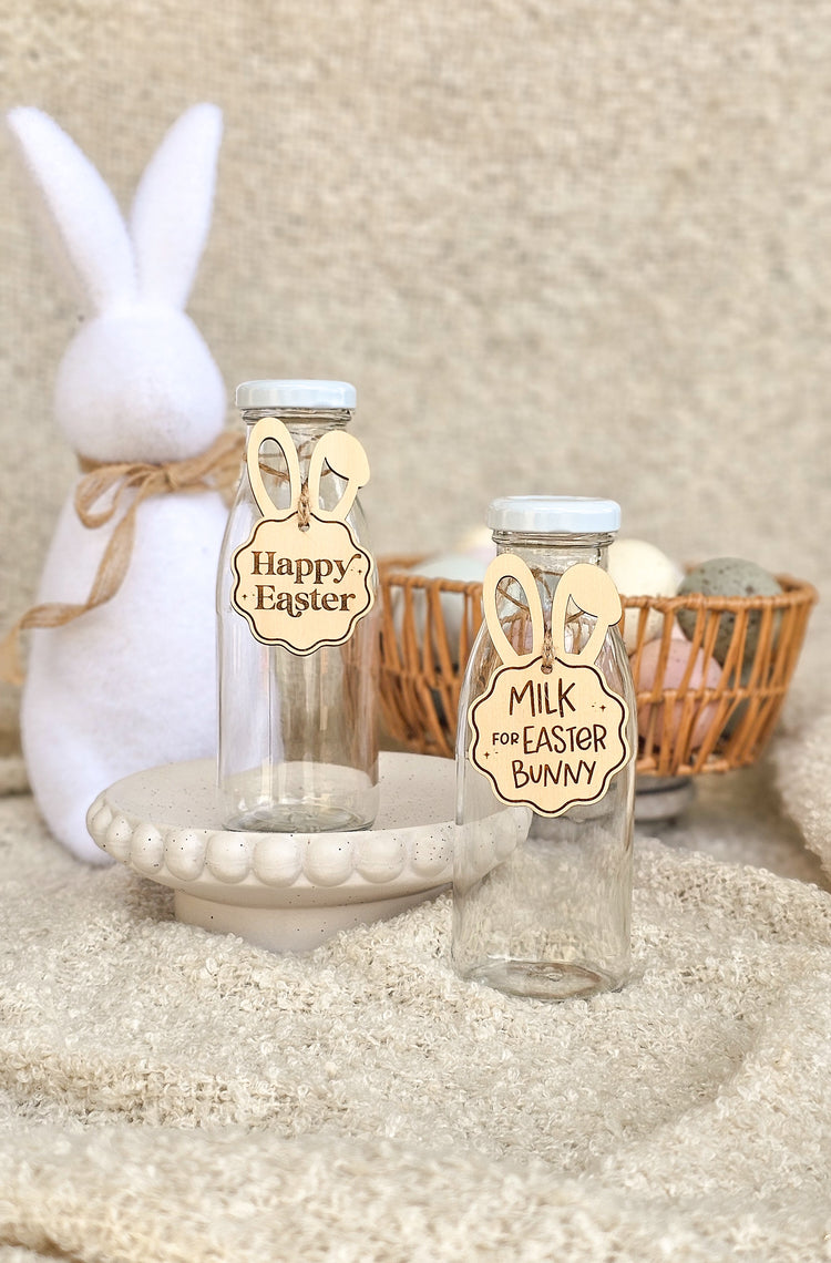 Easter Bunny Milk Bottle with Timber tag