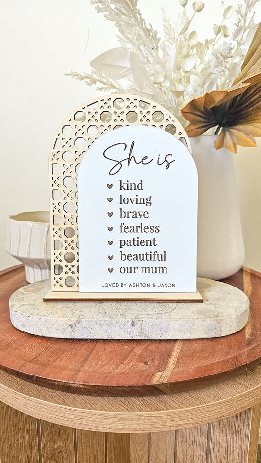She is Affirmation Stand | Rattan