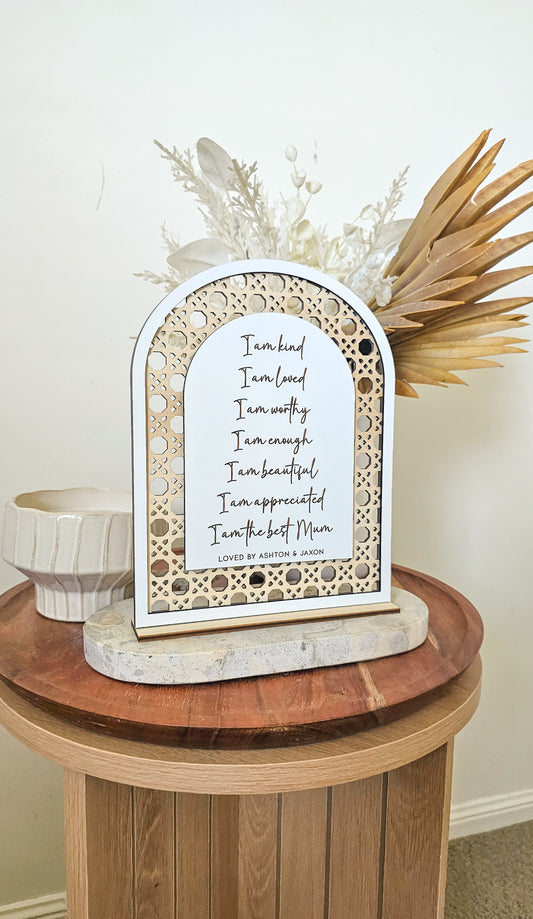 Mum Affirmation Stand | Rattan