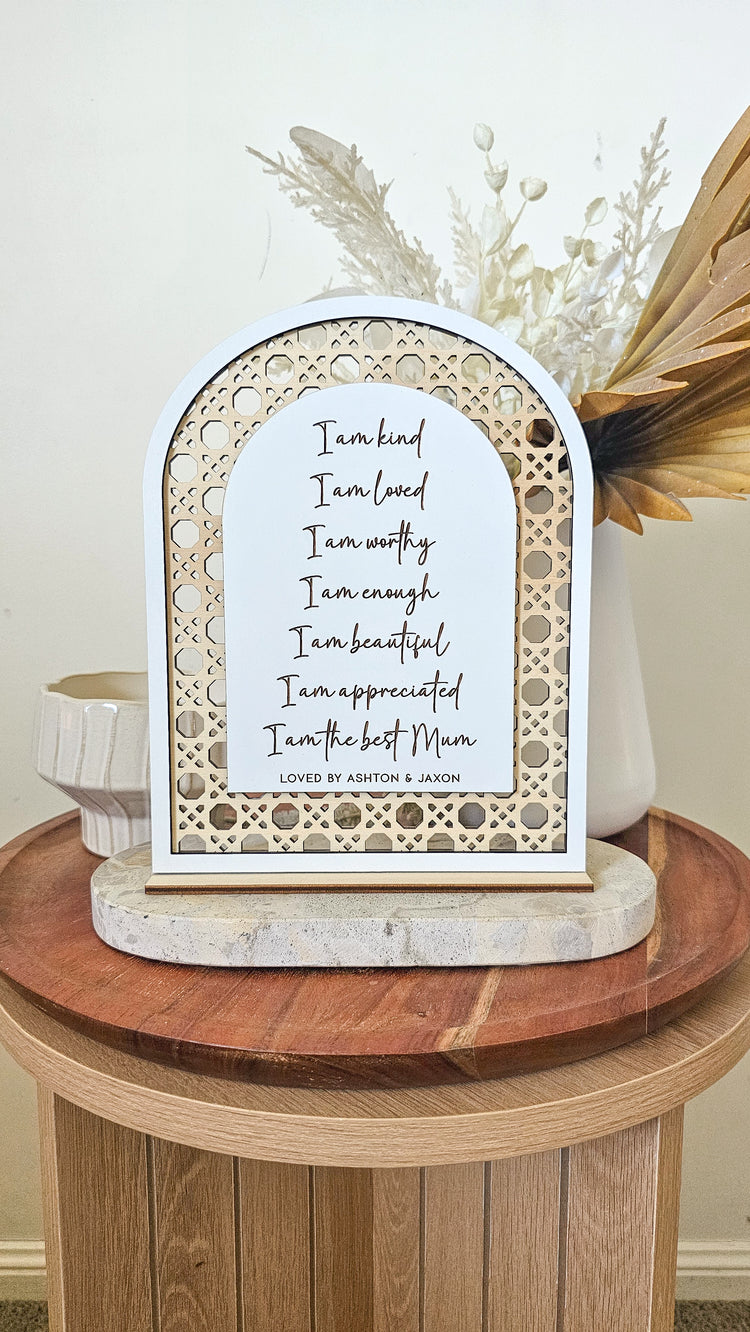 Mum Affirmation Stand | Rattan