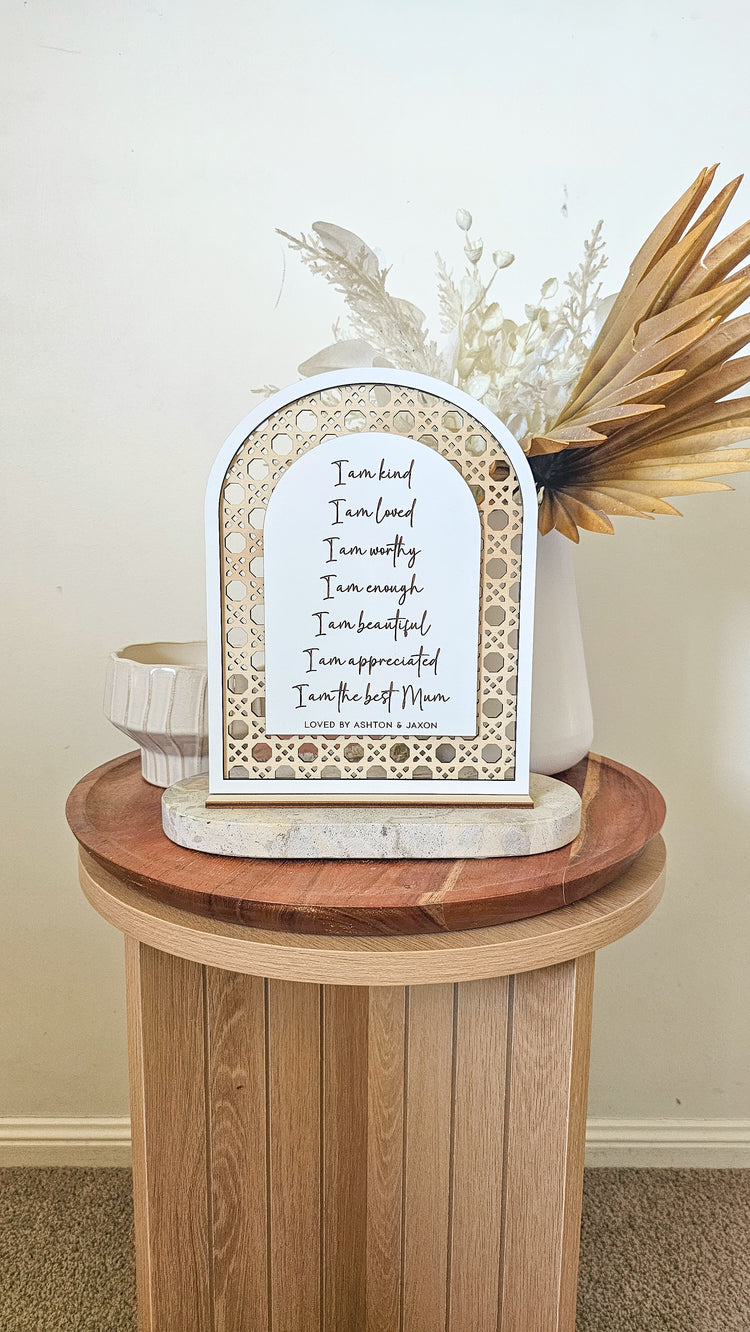 Mum Affirmation Stand | Rattan