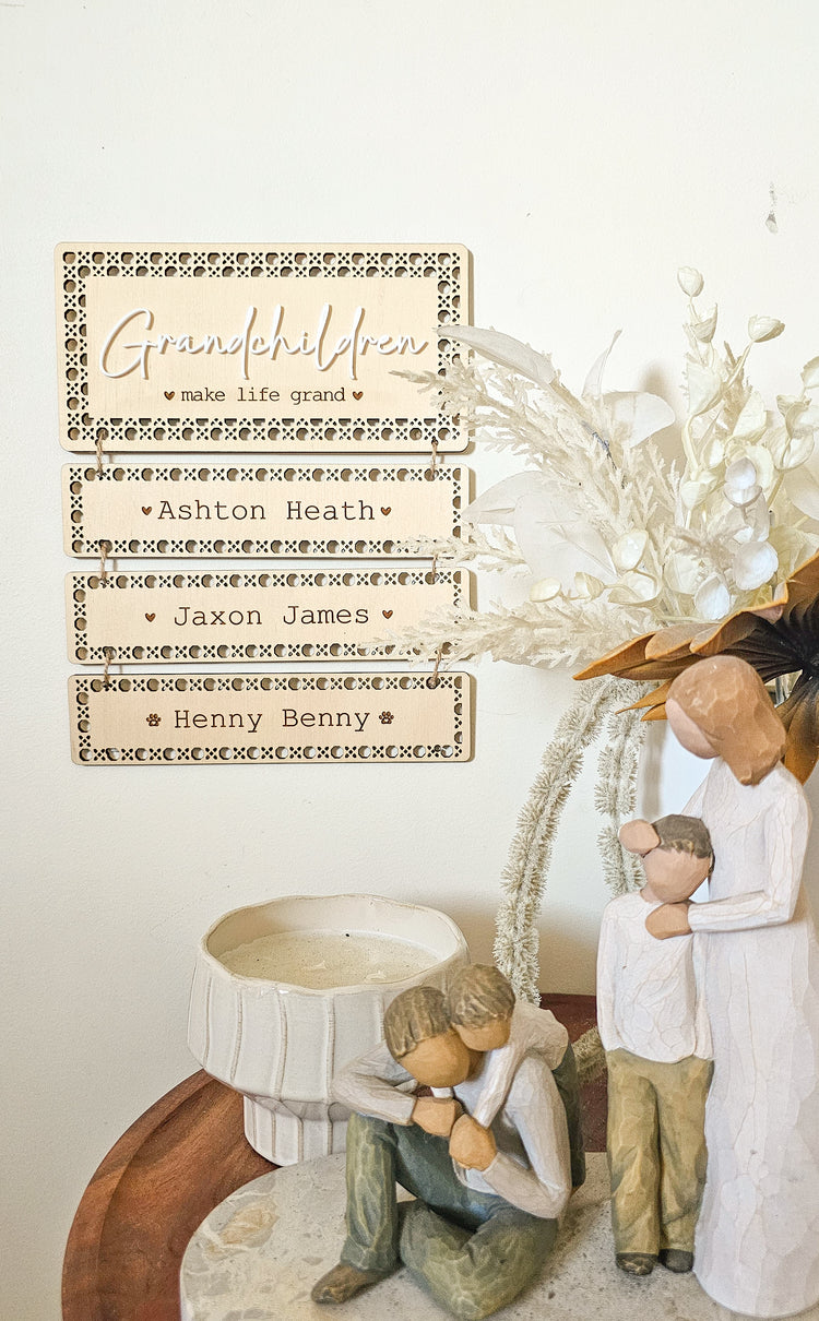 Grandchildren make life grand | Rattan Rectangle Hanger