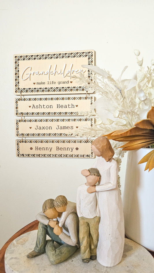 Grandchildren make life grand | Rattan Rectangle Hanger