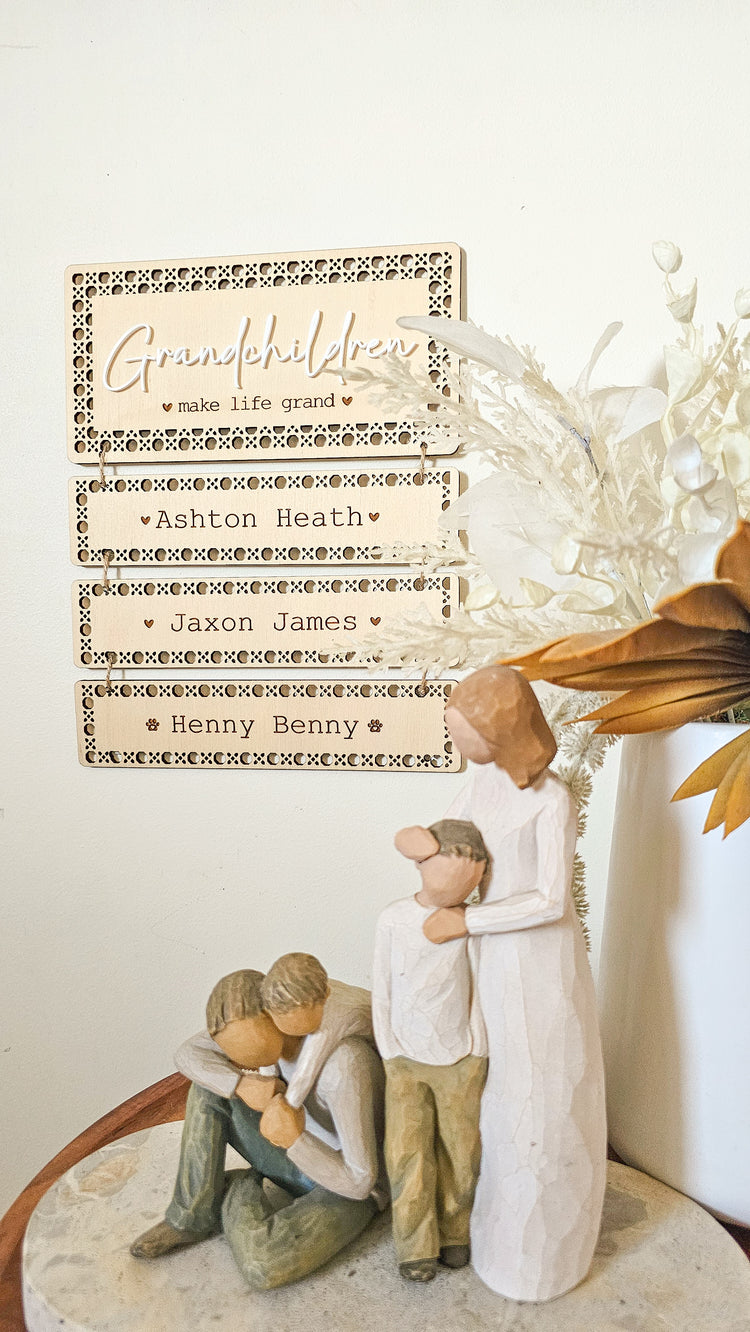 Grandchildren make life grand | Rattan Rectangle Hanger
