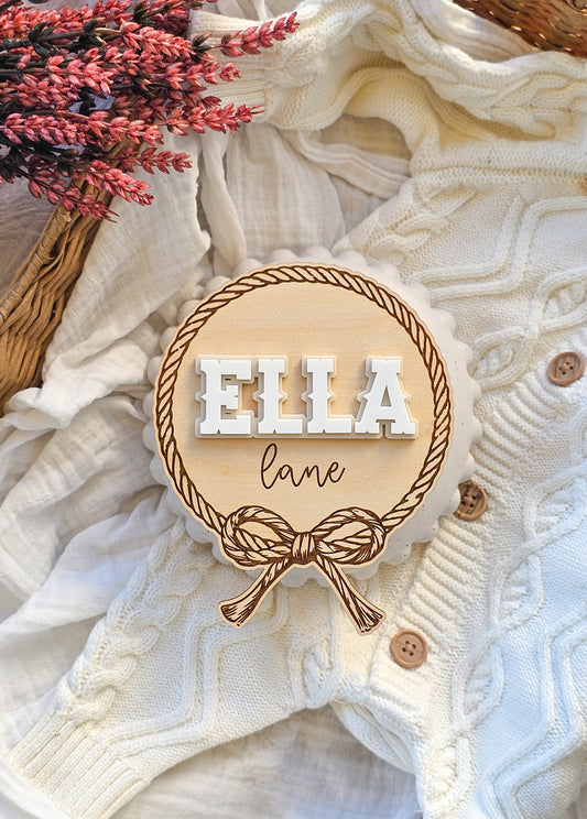 Personalised Name Plaque - Rope Border with Bow