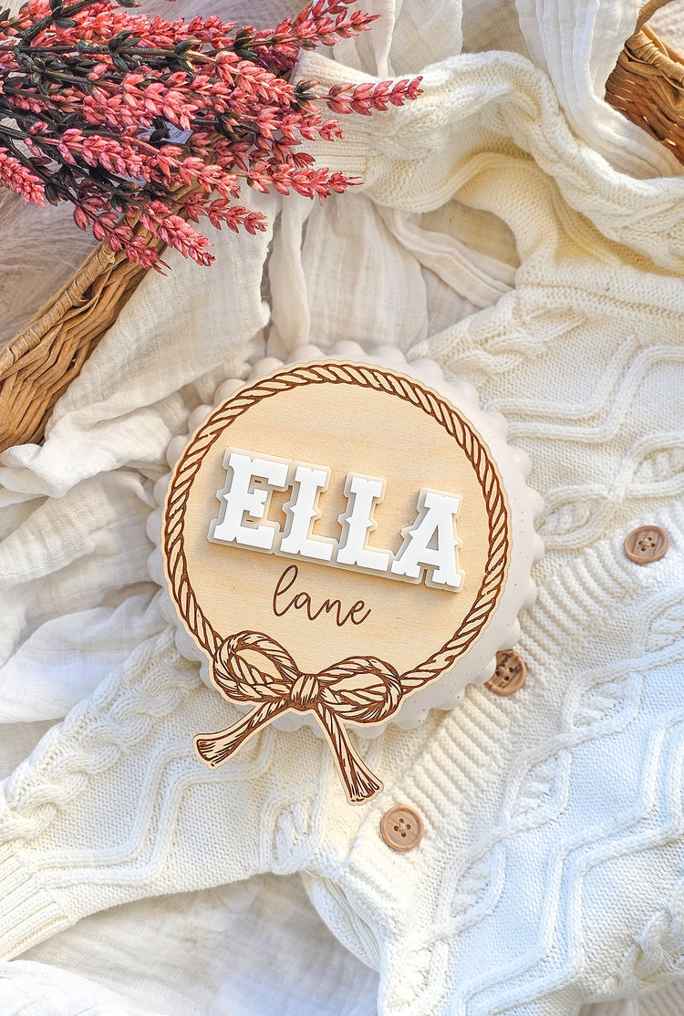 Personalised Name Plaque - Rope Border with Bow