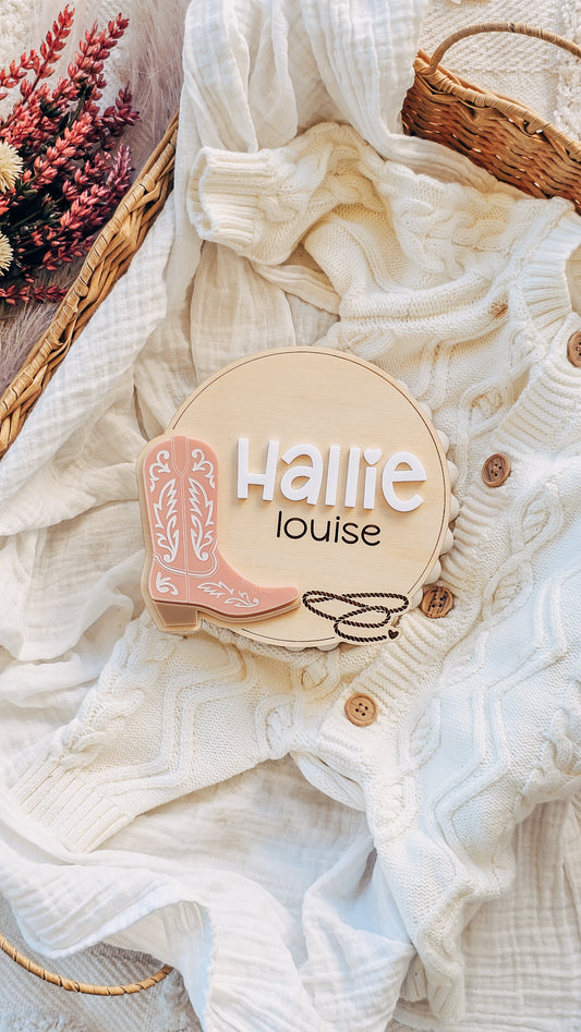 Personalised Name Plaque - Cowboy Boot & Rope