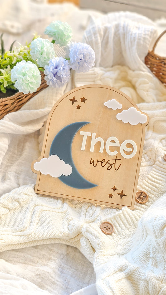 Personalised Name Plaque - Moon & Clouds
