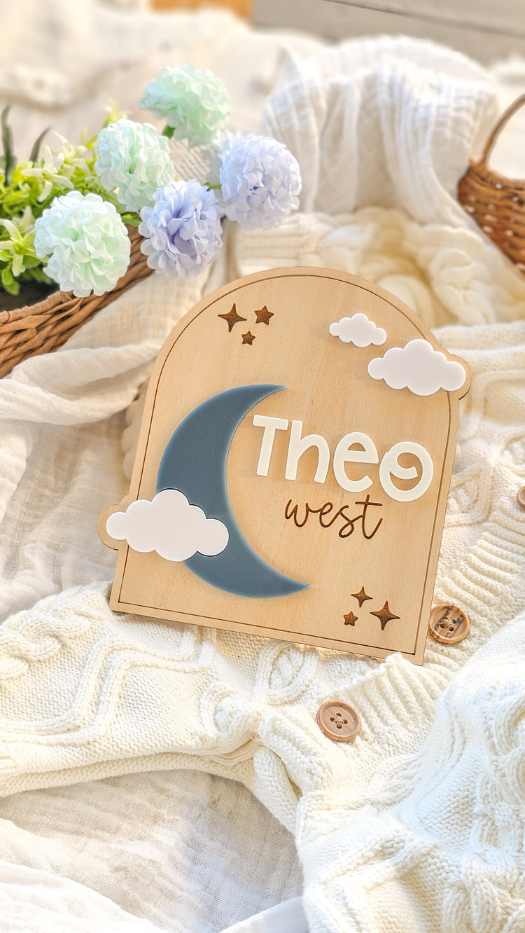 Personalised Name Plaque - Moon & Clouds
