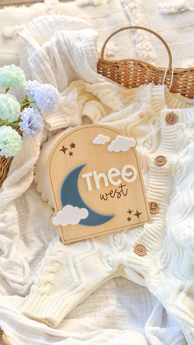 Personalised Name Plaque - Moon & Clouds
