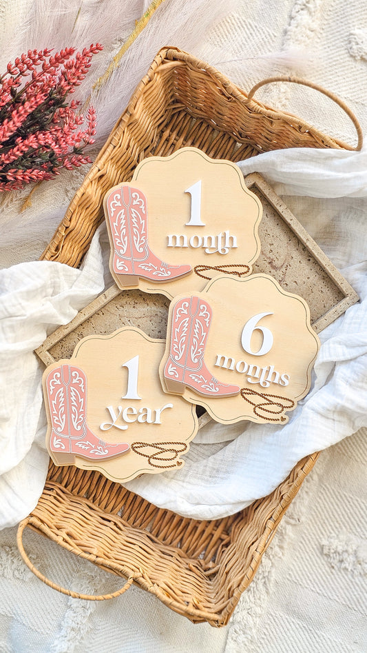Interchangeable Milestone Plaques - Cowboy Boot & Lasso Design