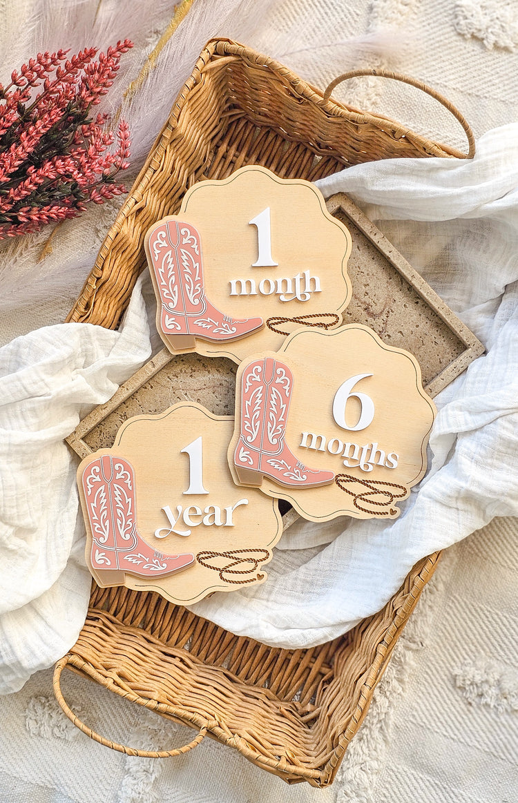 Interchangeable Milestone Plaques - Cowboy Boot & Lasso Design