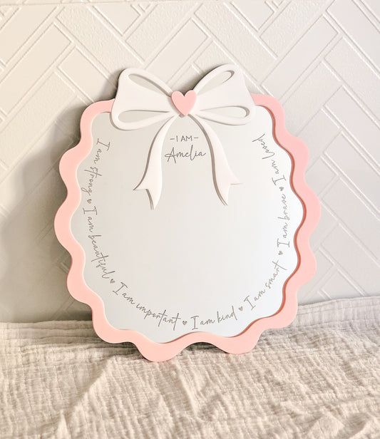 Personalised Daily Affirmation Mirror - Scallop Bow Design