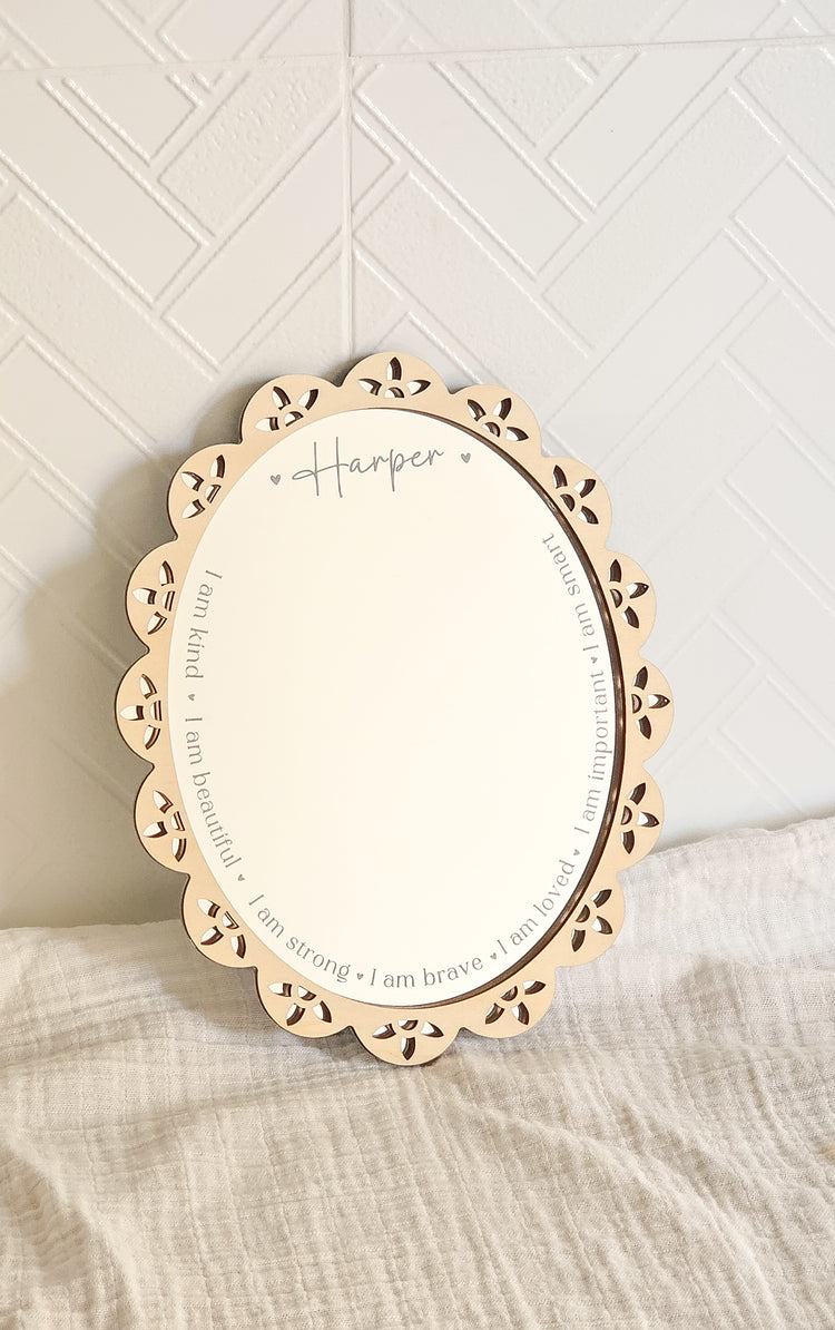 Personalised Daily Affirmation Mirror - Vintage Lace Oval Design