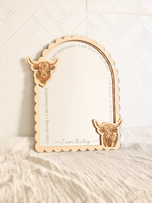 Personalised Daily Affirmation Mirror - Highland Cow Design