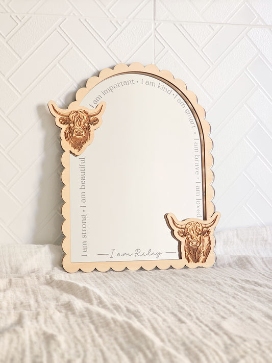 Personalised Daily Affirmation Mirror - Highland Cow Design