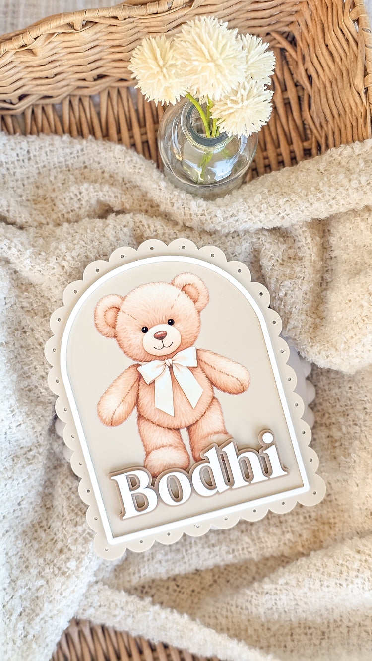 Personalised Vintage Teddy Bear Name Plaque - Arch