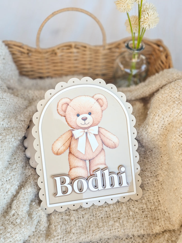 Personalised Vintage Teddy Bear Name Plaque - Arch