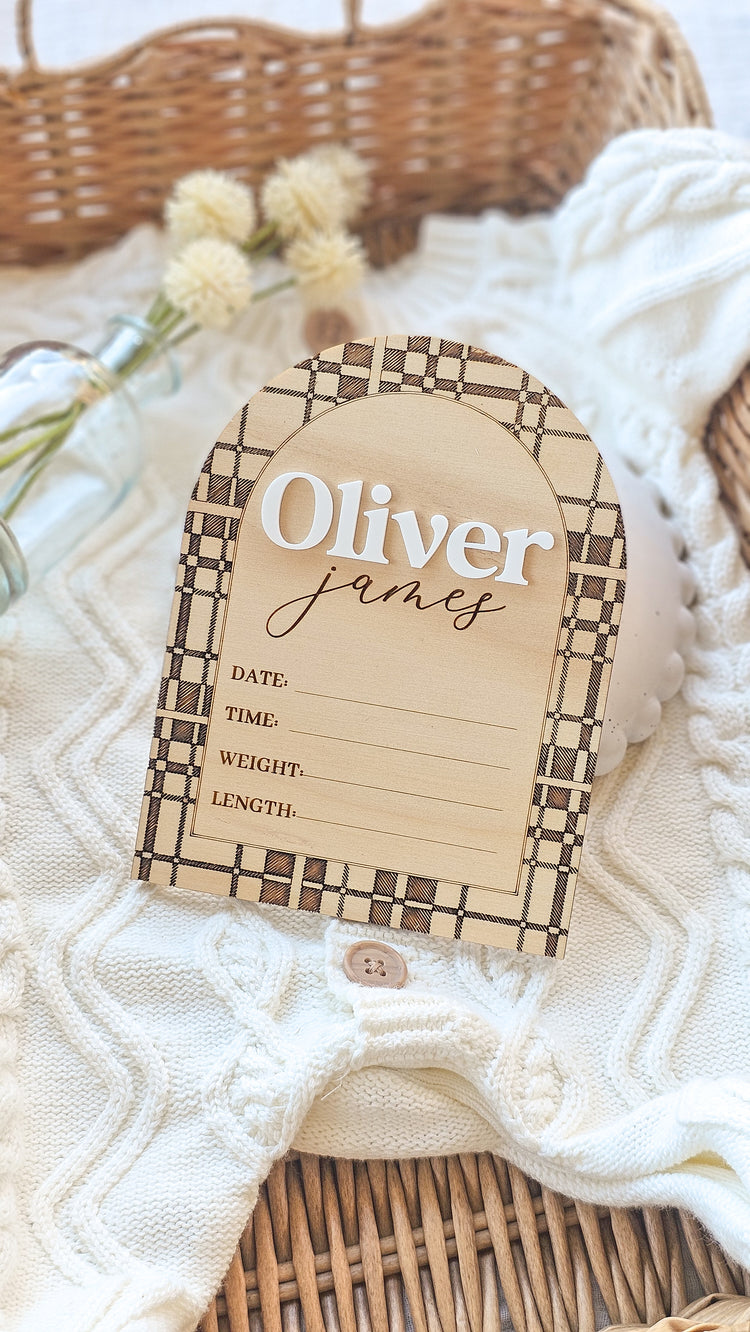 Pesonalised Name Plaid Tartan Birth Announcement - Arch